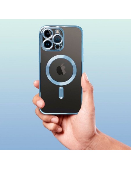 Carcasa TPU transparente iPhone 17 Pro magnética borde celeste