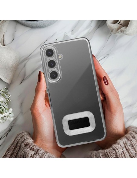 Carcasa TPU transparente Samsung A266 Galaxy A26 5G / A17 / A17 5G borde metalizado plata