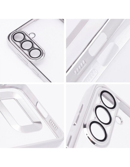 Carcasa TPU transparente Samsung A266 Galaxy A26 5G / A17 / A17 5G borde metalizado plata