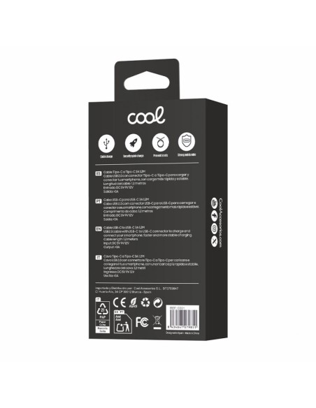 Cable USB COOL compatible universal tipo C a tipo C (1 metro) negro 3 Amp