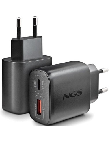 Cargador red universal doble toma tipo C + USB A NGS (45W) GaN negro