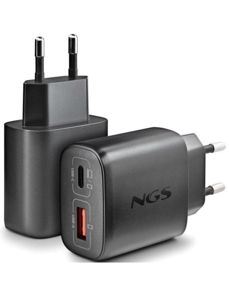 Cargador red universal doble toma tipo C + USB A NGS (45W) GaN negro