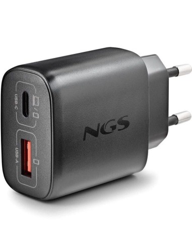 Cargador red universal doble toma tipo C + USB A NGS (45W) GaN negro