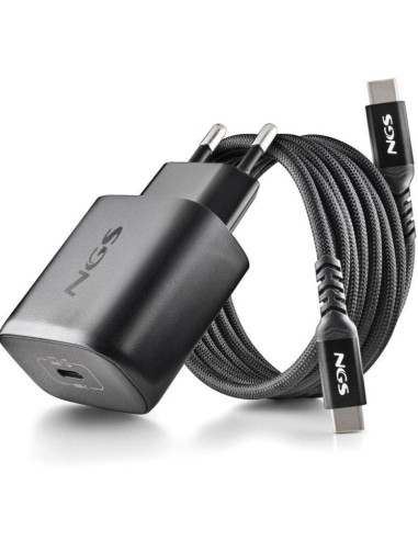 Cargador red universal toma tipo C + cable doble USB C NGS (45W) GaN negro