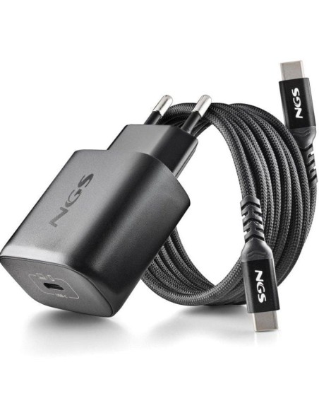 Cargador red universal toma tipo C + cable doble USB C NGS (45W) GaN negro