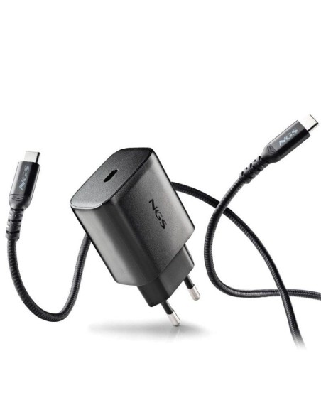 Cargador red universal toma tipo C + cable doble USB C NGS (45W) GaN negro