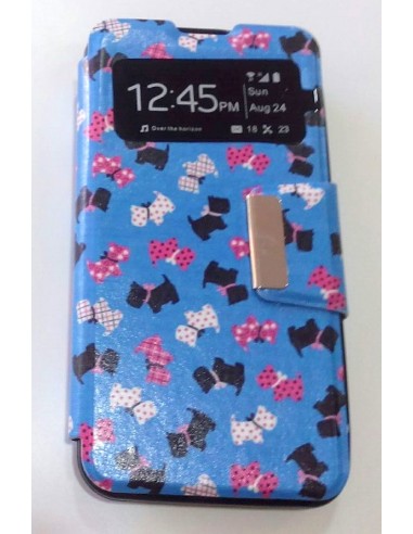 Funda libro soporte TPU BQ Aquaris 4,5 diseño azul Dogs (Perritos)