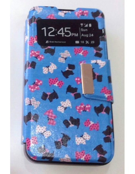 Funda libro soporte TPU BQ Aquaris 4,5 diseño azul Dogs (Perritos)