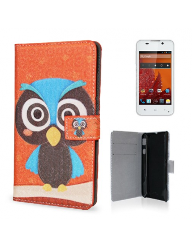 Funda libro soporte cartera BQ Aquaris 4 Orange Owl (Naranja Búho azul)