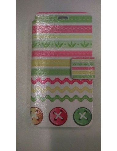 Funda libro soporte TPU BQ Aquaris E4 diseño Franjas cenefas verdes