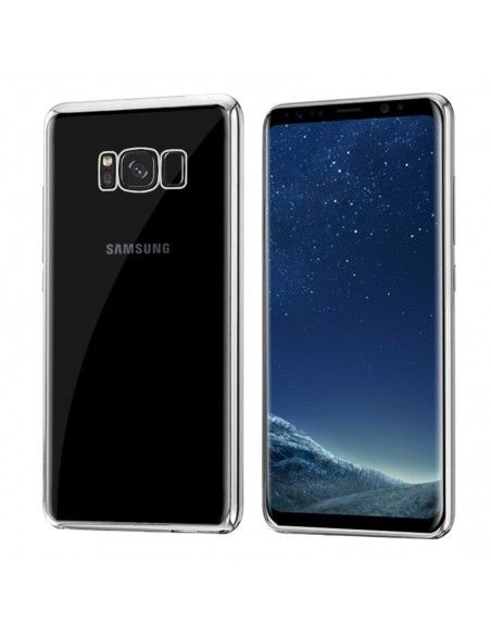 Carcasa TPU transparente Samsung G955 Galaxy S8 Plus borde metalizado plateado