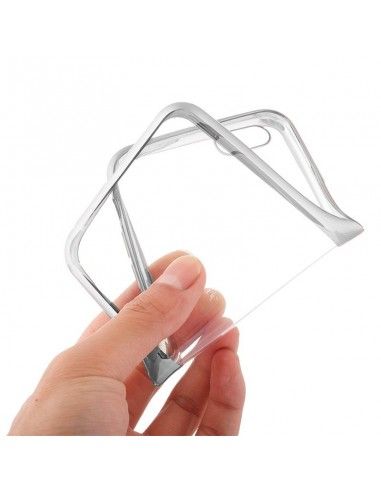 Carcasa TPU transparente Samsung G955 Galaxy S8 Plus borde metalizado plateado