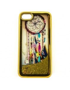 Carcasa TPU gel purpurina iPhone 7 / 8 / SE (2020) diseño Atrapasueños dorada