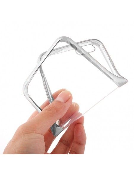 Carcasa TPU transparente Samsung J330 Galaxy J3 (2017) borde metalizado plateado