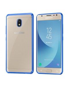 Carcasa TPU transparente Samsung J330 Galaxy J3 (2017) borde metalizado azul