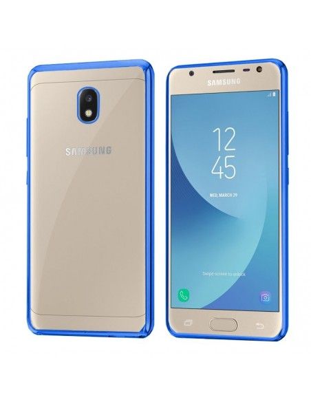 Carcasa TPU transparente Samsung J330 Galaxy J3 (2017) borde metalizado azul