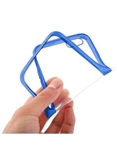 Carcasa TPU transparente Samsung J330 Galaxy J3 (2017) borde metalizado azul 2