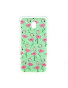 Carcasa TPU purpurina Samsung J730 Galaxy J7 (2017) diseño Verde Flamencos rosa