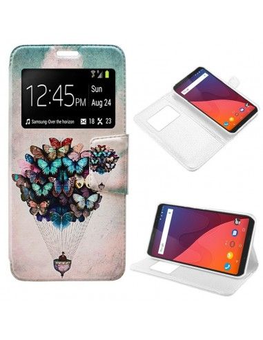 FUNDA LIBRO SOPORTE TPU DISEÑO VENTANA WIKO VIEW MARIPOSAS GLOBO