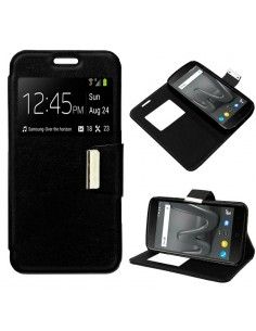 FUNDA LIBRO SOPORTE TPU VENTANA WIKO HARRY NEGRA