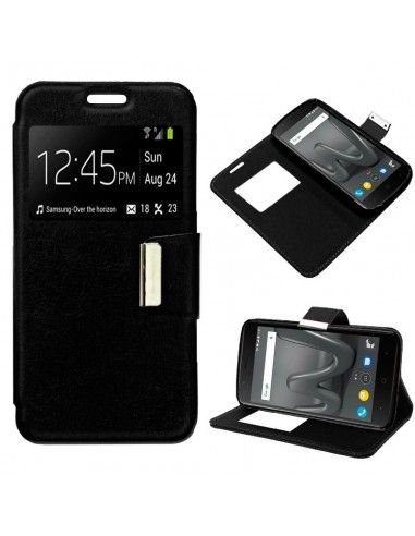 FUNDA LIBRO SOPORTE TPU VENTANA WIKO HARRY NEGRA