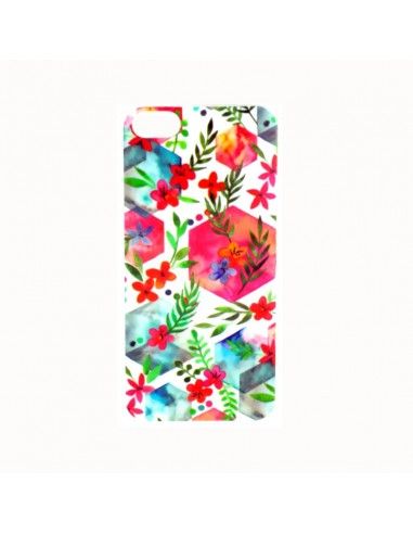 Funda TPU iPhone 5 / 5S / SE diseño Hexágonos ramas flores