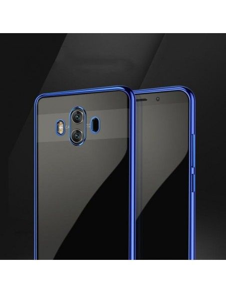 Carcasa TPU transparente Huawei Mate 10 borde metalizado azul