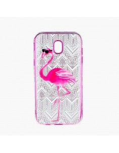 Carcasa TPU purpurina iPhone X / XS diseño Cenefas plata Flamenco rosa