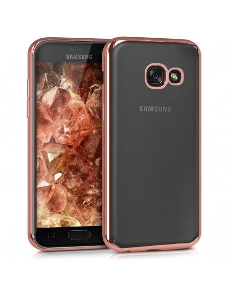 Carcasa TPU transparente Samsung A320 Galaxy A3 (2017) borde metalizado rosa cobre