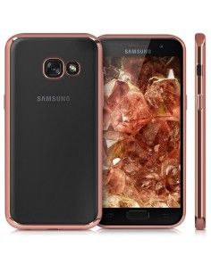 Carcasa TPU transparente Samsung A320 Galaxy A3 (2017) borde metalizado rosa cobre 2