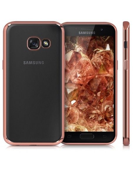 Carcasa TPU transparente Samsung A320 Galaxy A3 (2017) borde metalizado rosa cobre