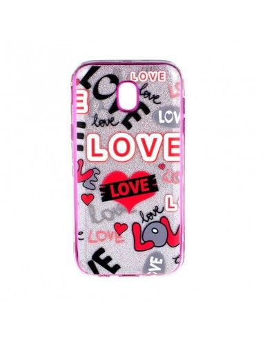 Carcasa TPU purpurina Samsung J330 Galaxy J3 (2017) diseño Love rosa