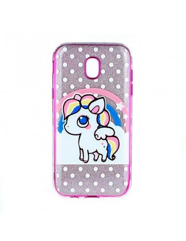 Carcasa TPU purpurina Samsung J330 Galaxy J3 (2017) diseño Lunares Minipegaso blanco