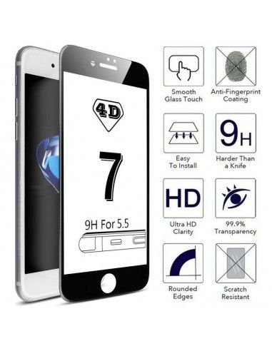 Protector pantalla vidrio templado iPhone 7 Plus / 8 Plus (Full 4D negro)
