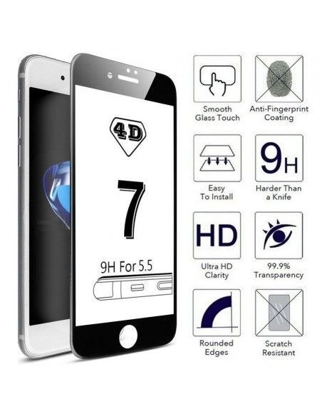 Protector pantalla vidrio templado iPhone 7 Plus / 8 Plus (Full 4D negro)