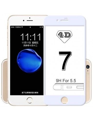 Protector pantalla vidrio templado iPhone 7 Plus / 8 Plus (Full 4D blanco)