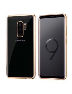 Carcasa TPU transparente Samsung G965 Galaxy S9 Plus borde metalizado dorado