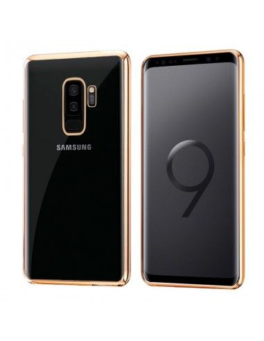 Carcasa TPU transparente Samsung G965 Galaxy S9 Plus borde metalizado dorado
