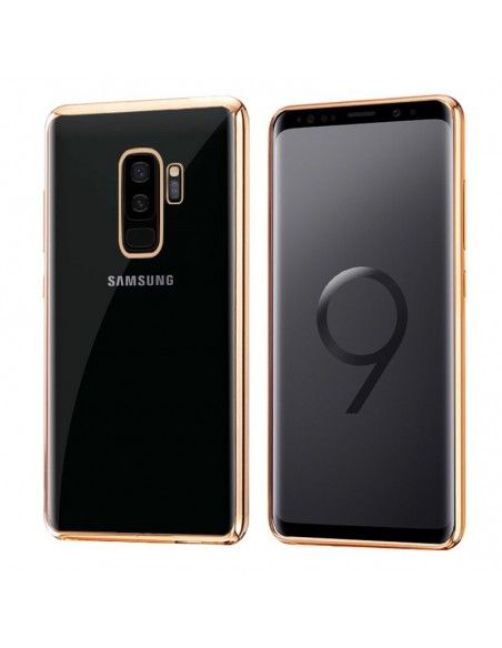 Carcasa TPU transparente Samsung G965 Galaxy S9 Plus borde metalizado dorado