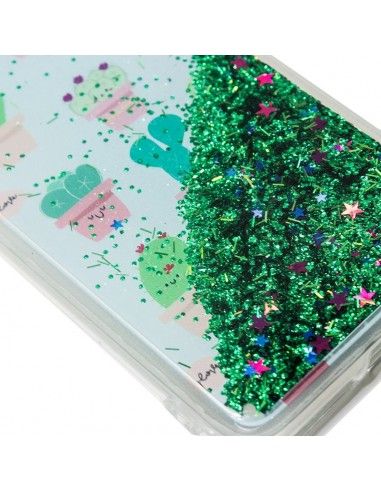 Carcasa TPU gel purpurina iPhone X / XS Glitter verde diseño Cactus