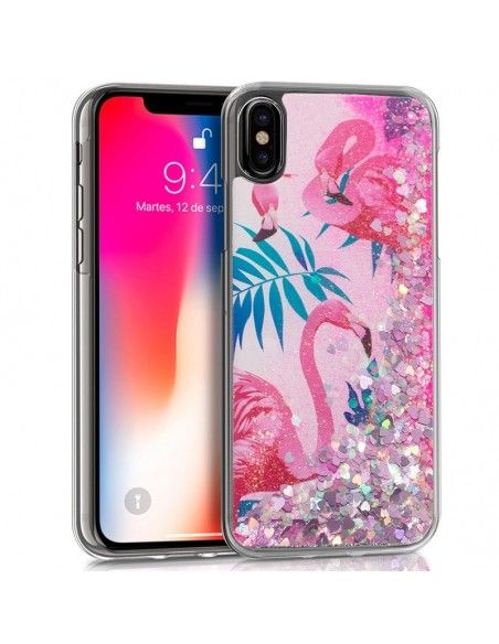 Carcasa TPU gel purpurina iPhone X / XS Glitter diseño Flamenco