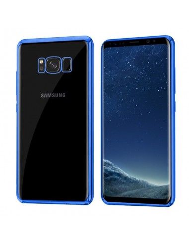 Carcasa TPU transparente Samsung G950 Galaxy S8 borde metalizado azul