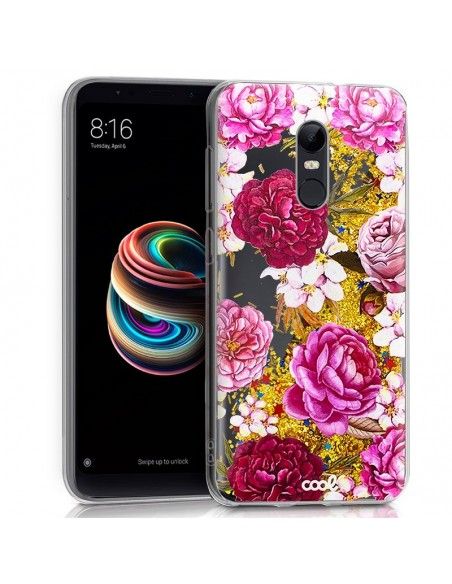 Carcasa TPU gel purpurina Xiaomi Redmi 5 Plus diseño Flores