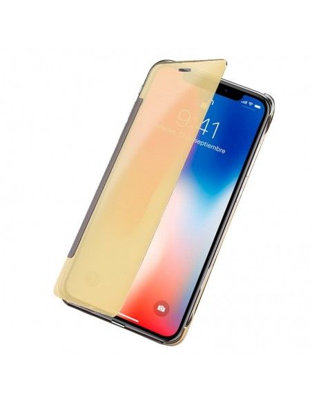 Funda libro soporte iPhone X / XS Clear View dorada