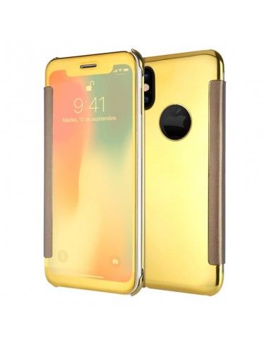 Funda libro soporte iPhone X / XS Clear View dorada
