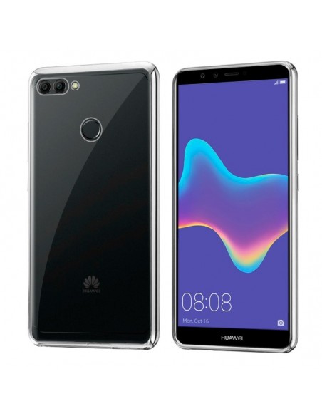 Carcasa TPU transparente Huawei Y9 (2018) borde metalizado plata