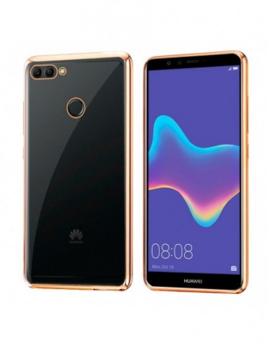 Carcasa TPU Huawei Y9 (2018) borde metalizado dorado