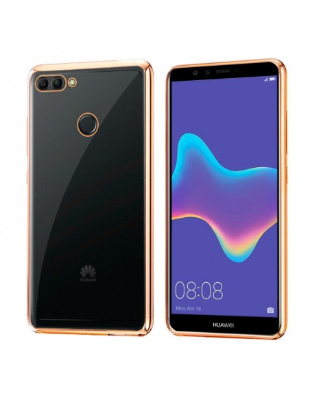 Carcasa TPU Huawei Y9 (2018) borde metalizado dorado