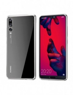 Carcasa TPU transparente Huawei P20 Pro borde metalizado plata