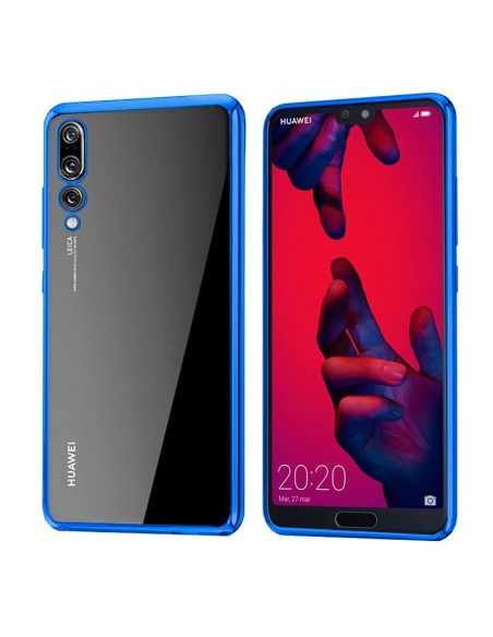 Carcasa TPU transparente Huawei P20 Pro borde metalizado azul